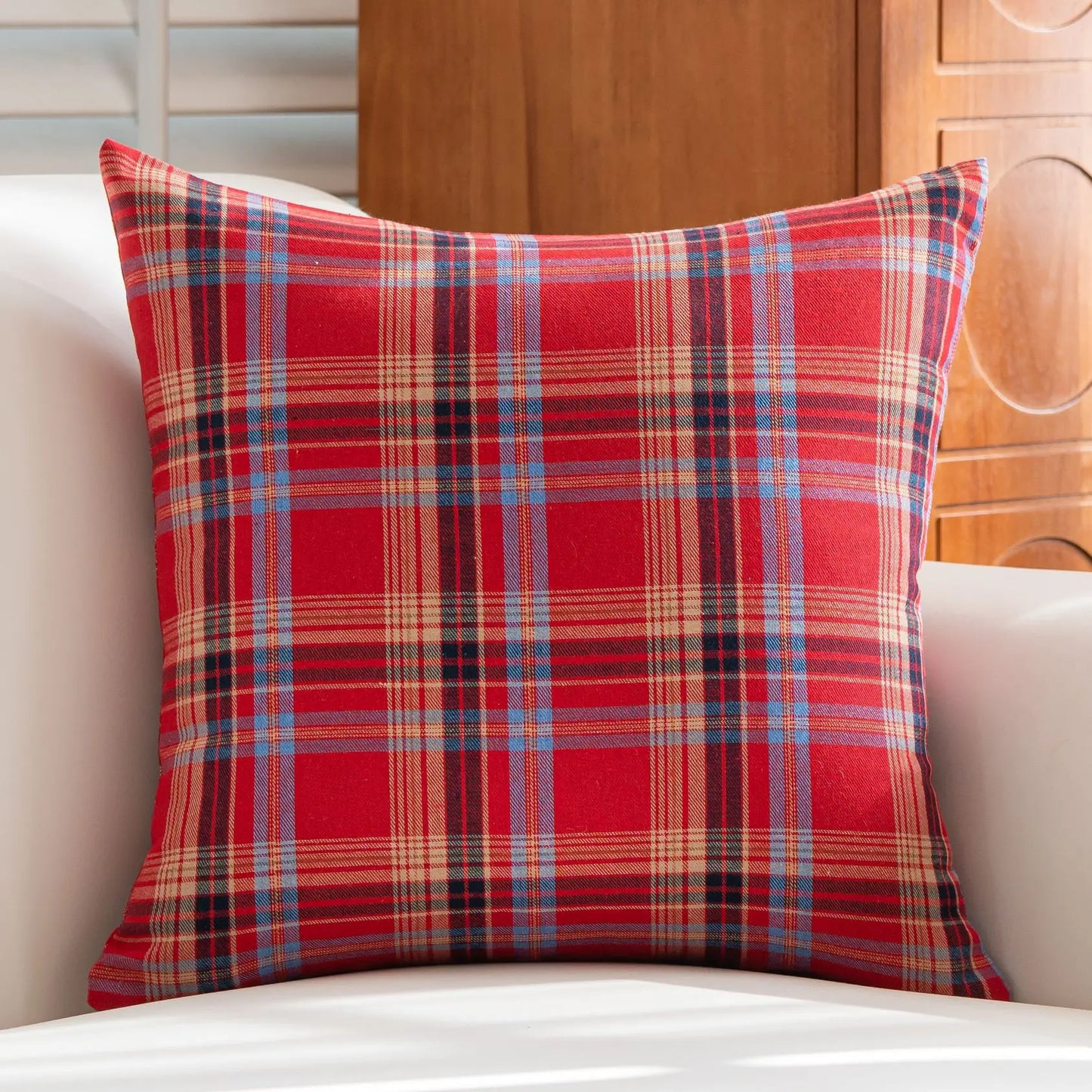 Pack of 2 Christmas Plaid Decorative Throw Pillow Covers Scottish Tartan Cushion Case for Farmhouse Home Holiday Decoration