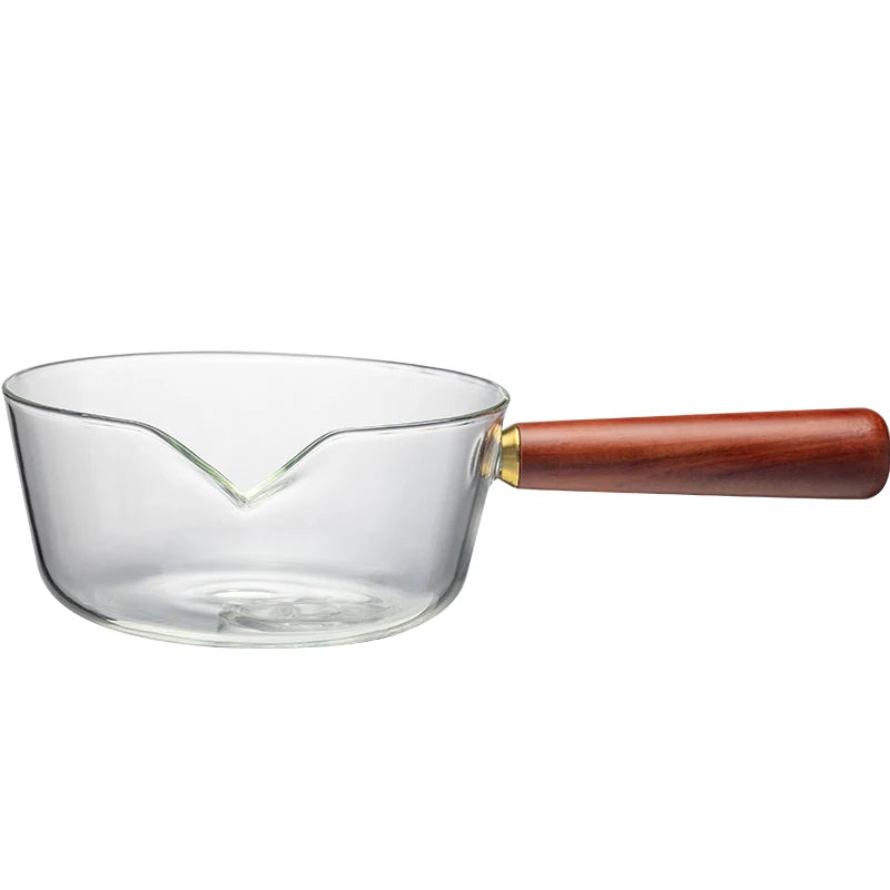 YWDL Milchtopf Glas Holzgriff - 450/650ml Antihaft Herd