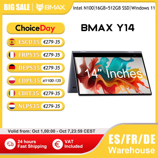 BMAX Y14 Touchscreen - 16GB RAM, Intel N100, 14 Zoll