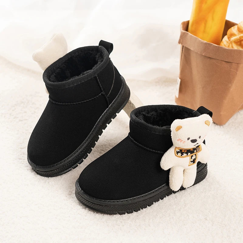 Kinder-Schneestiefel mit niedlichen Bären, Kinder-Stiefeletten, vielseitige Mode, 2025, Winter, neue warme Stiefel für Jungen und Mädchen, dickes Fell, rutschfest