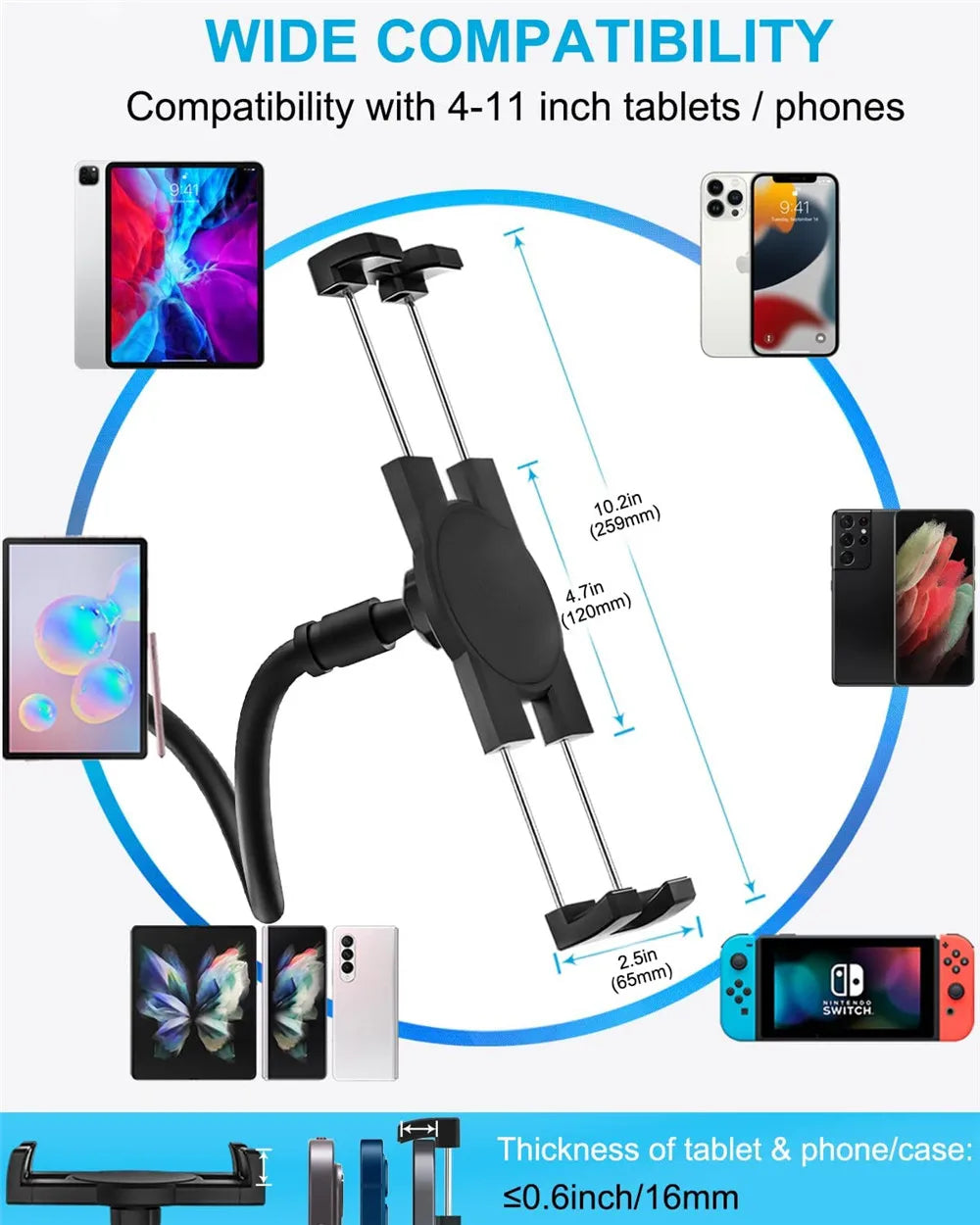 Tablet-Halterung 2025: Flexible Long Arm Stand 5-11'' Phone Tablet Support Xiaomi Samsung iPad Collection