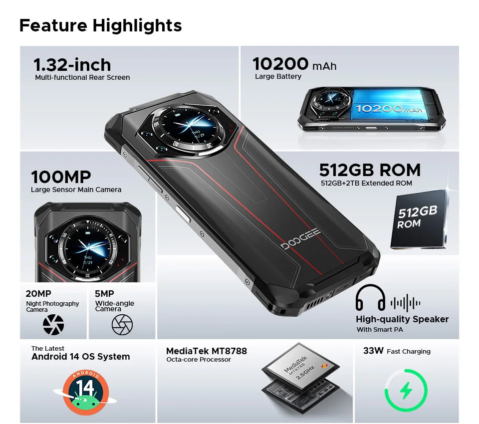 DOOGEE S119 Robustes Smartphone - 10200 mAh Akku, 33W, 6.72 Zoll