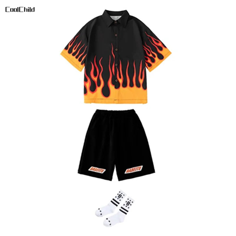 Jungen-Streetwear-Set 2025: Hip-Hop Flame-Design - Urban Dance Collection