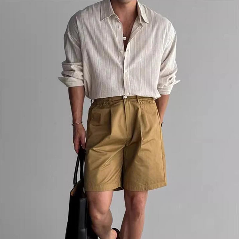 Cămașă cu dungi CN Guangdong, mânecă lungă, guler răsturnat - material de dimensiuni mari