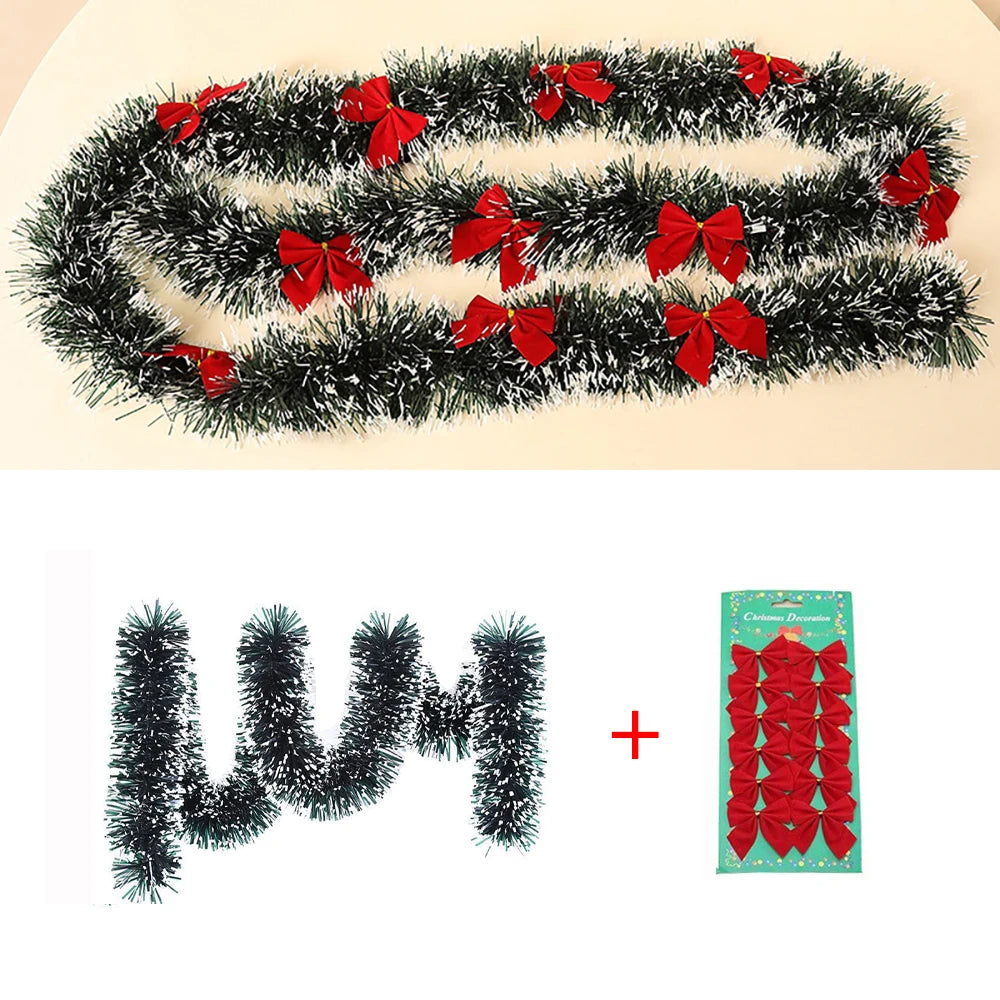 2M Weihnachtsgirlande-Dekoration, grüne Weihnachtsbaumschmuck, DIY-Girlande mit Schleife, Weihnachtsdekoration für Zuhause