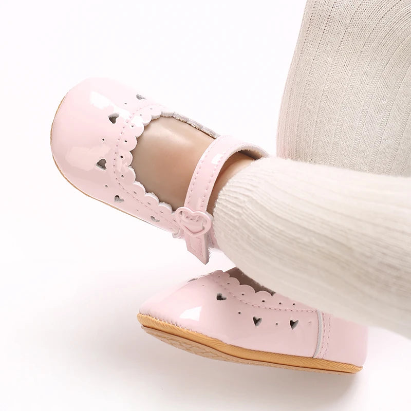Einfarbige Baby Mädchen Mary Jane Schuhe 2025 - Weiche Gummisohle Anti-Rutsch - Frühling Herbst Prinzessin Schuhe 0-18M