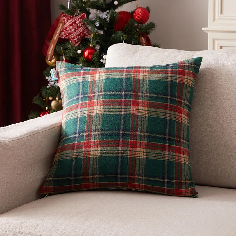 Pack of 2 Christmas Plaid Decorative Throw Pillow Covers Scottish Tartan Cushion Case for Farmhouse Home Holiday Decoration
