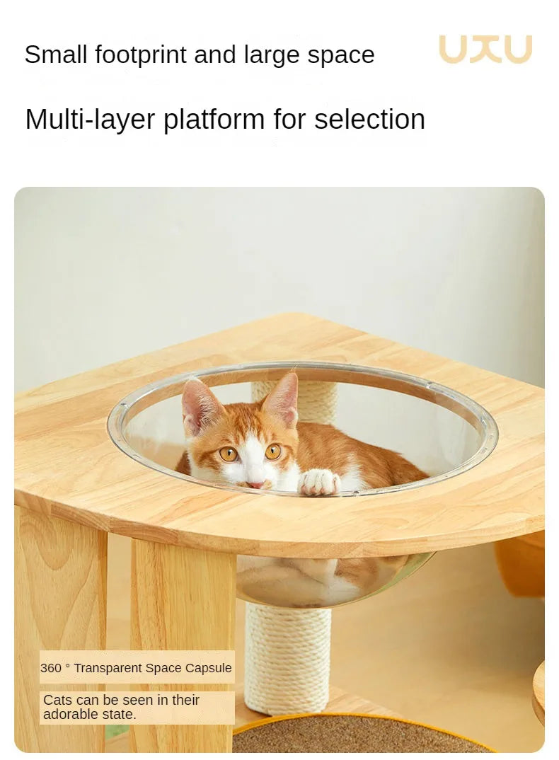 Solid Wood Cat Climbing Frame Small-sized Multi-functional Cat Villa Multi-Story Cat Tree House Wear-resistant Sisal Column