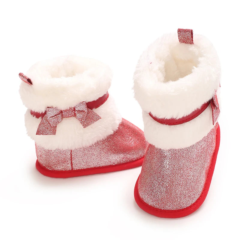 Baby-Schneestiefel für Mädchen, 2025, Winter, neue Baby-Baumwollschuhe, Mädchenmode, glänzende kurze Stiefel mit dicken Samt-Baumwollstiefeln