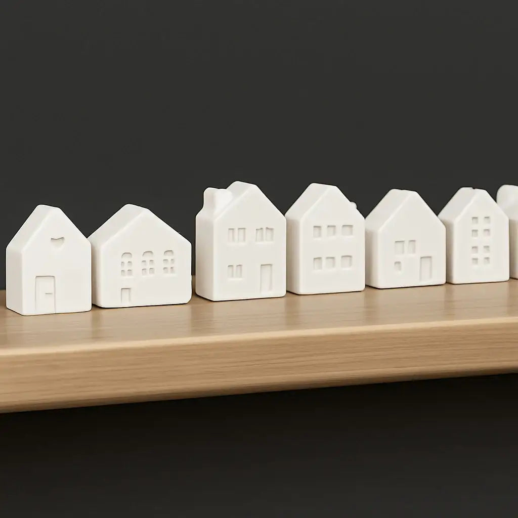NordCraft MiniDekoHäuschen Porzellan Weiß - 15 Stück, Maße Variabel