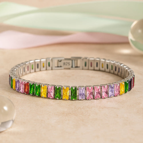 SterlingSilber Tennisarmband Bunter Zirkonia - Länge 18 cm, 925er Silber