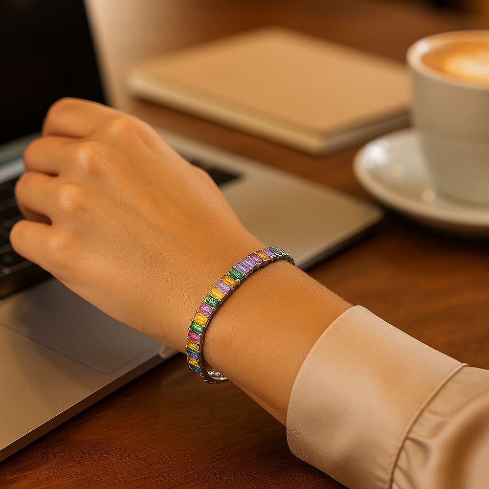 SterlingSilber Tennisarmband Bunter Zirkonia - Länge 18 cm, 925er Silber