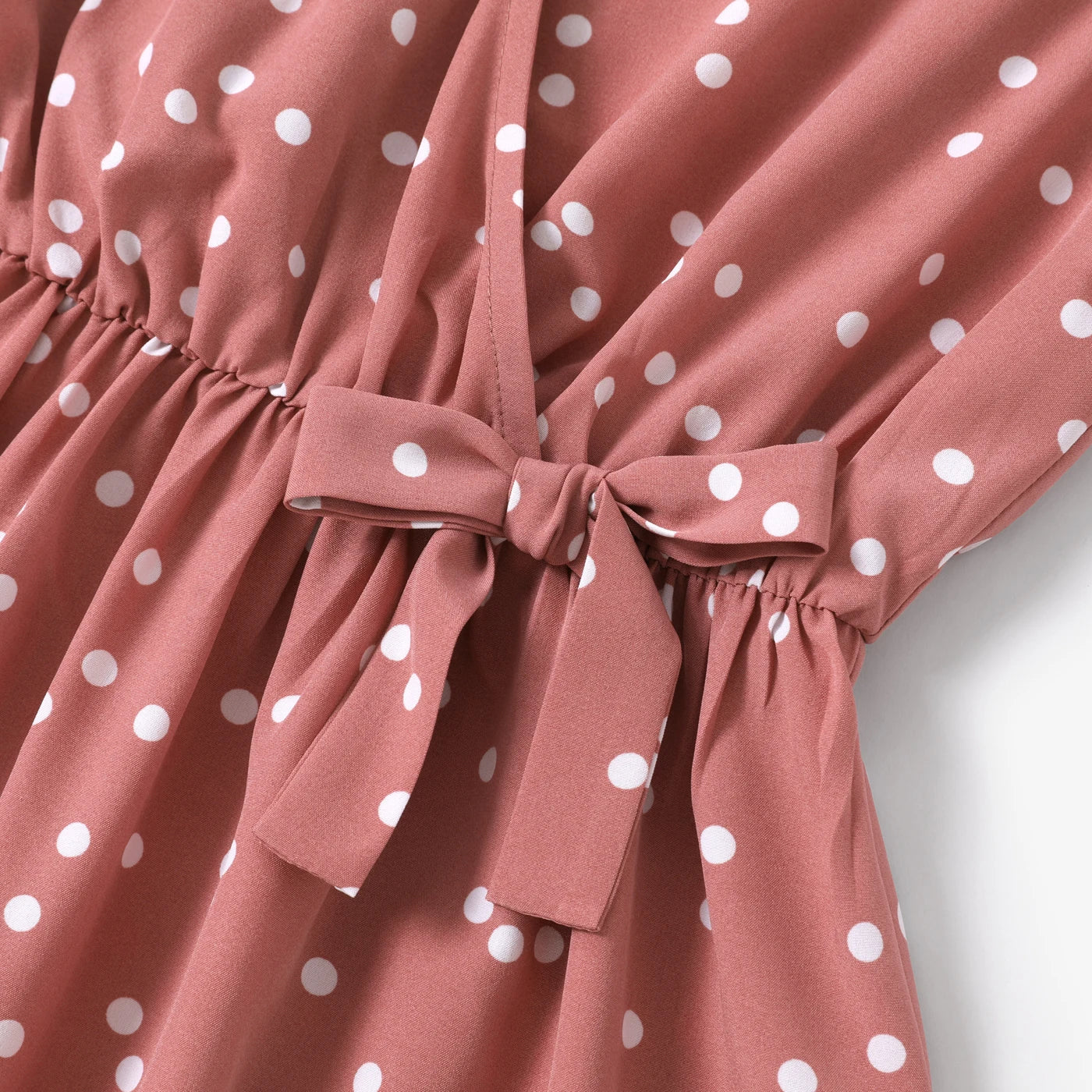 PatPat Family Matching Outfits Mother Daughter Clothes All Over Dots Pink Cross Wrap V Neck Ruffle Flutter-sleeve Dresses