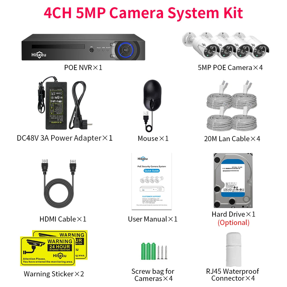 Überwachungssystem 2025: Hiseeu 5MP 3MP 8CH POE NVR Video Audio Record - ONVIF CCTV IP Security Surveillance Camera System Kit Set Outdoor House Waterproof Collection