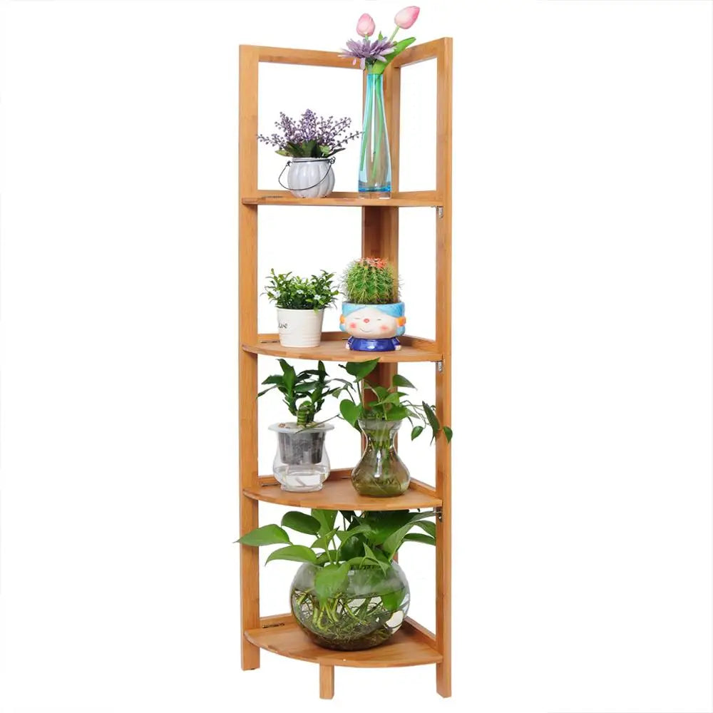 WOLTU Bambus Regal 27x38x120 cm Eckregal Küche Bad 5 Ebenen