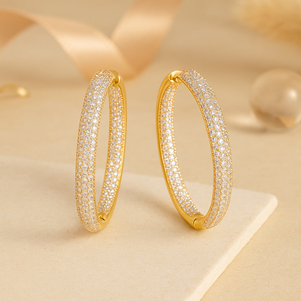 Cercei rotunzi din argint 925, placați cu aur, cu zirconiu cubic