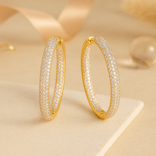 Cercei rotunzi din argint 925, placați cu aur, cu zirconiu cubic