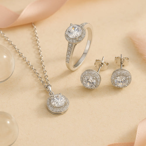 AuroraSilber Schmuckset Rundsteine - Kettenlänge 45 cm, Silber 925