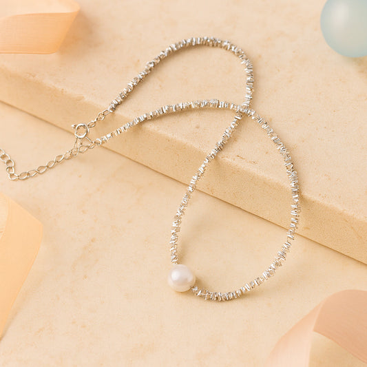 SilberGlanz Strukturkette Mit Perle - Länge 40 Cm, 925er Silber