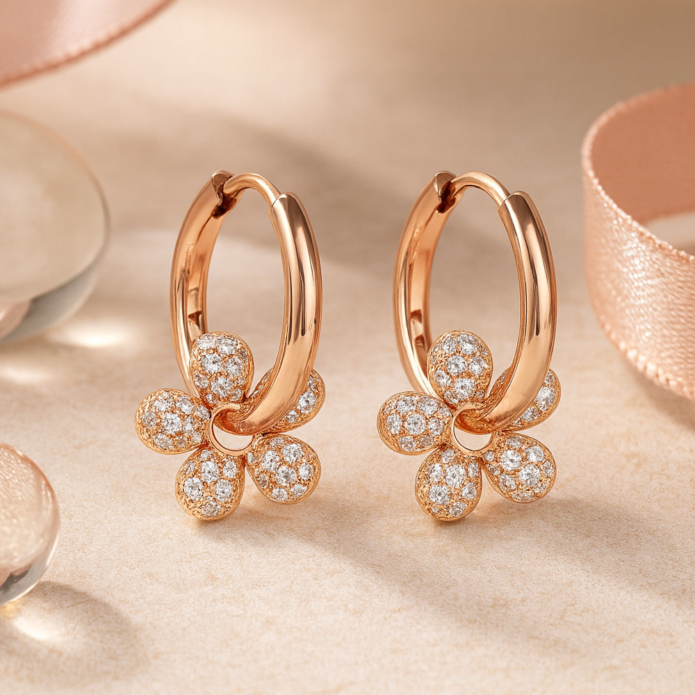 Cercei din argint 925, floare atârnată cu zirconiu cubic