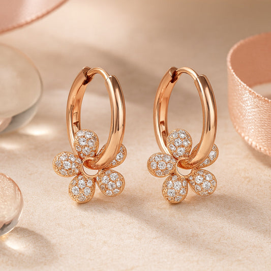 Cercei din argint 925, floare atârnată cu zirconiu cubic