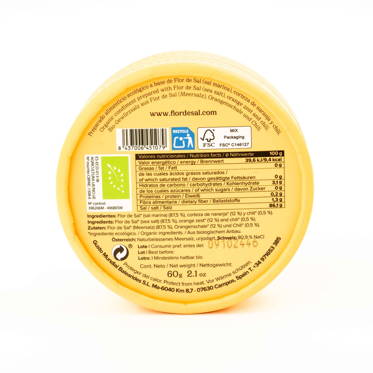 VIVA LA VIDA Flor De Sal Orange Chili Flavoured - Capacitate 100 g, Dimensiuni 7x7x9 cm