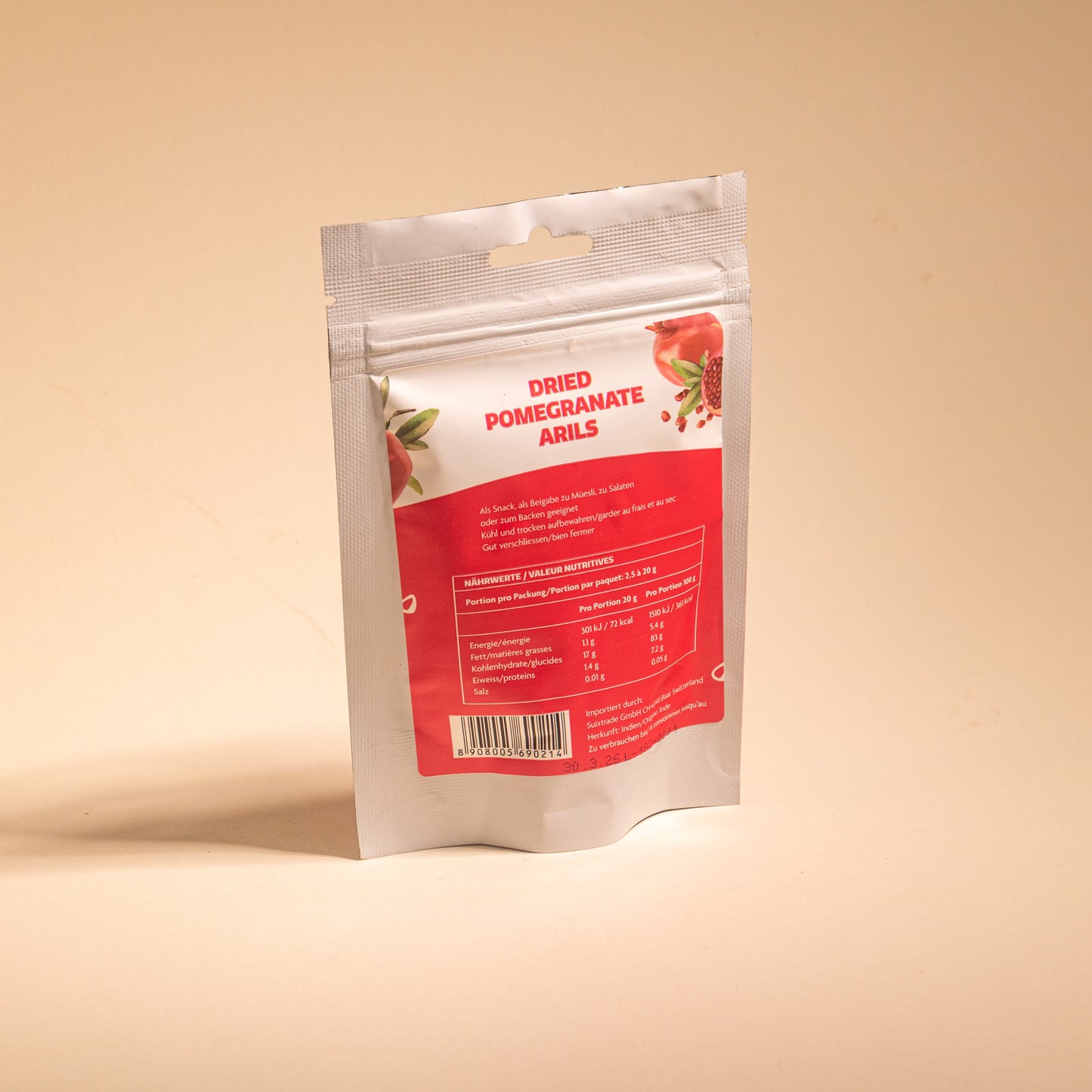 Semințe de rodie uscate VIVA LA VIDA, procesate ușor - pachet de 200 g, bogate în polifenoli, fără aditivi