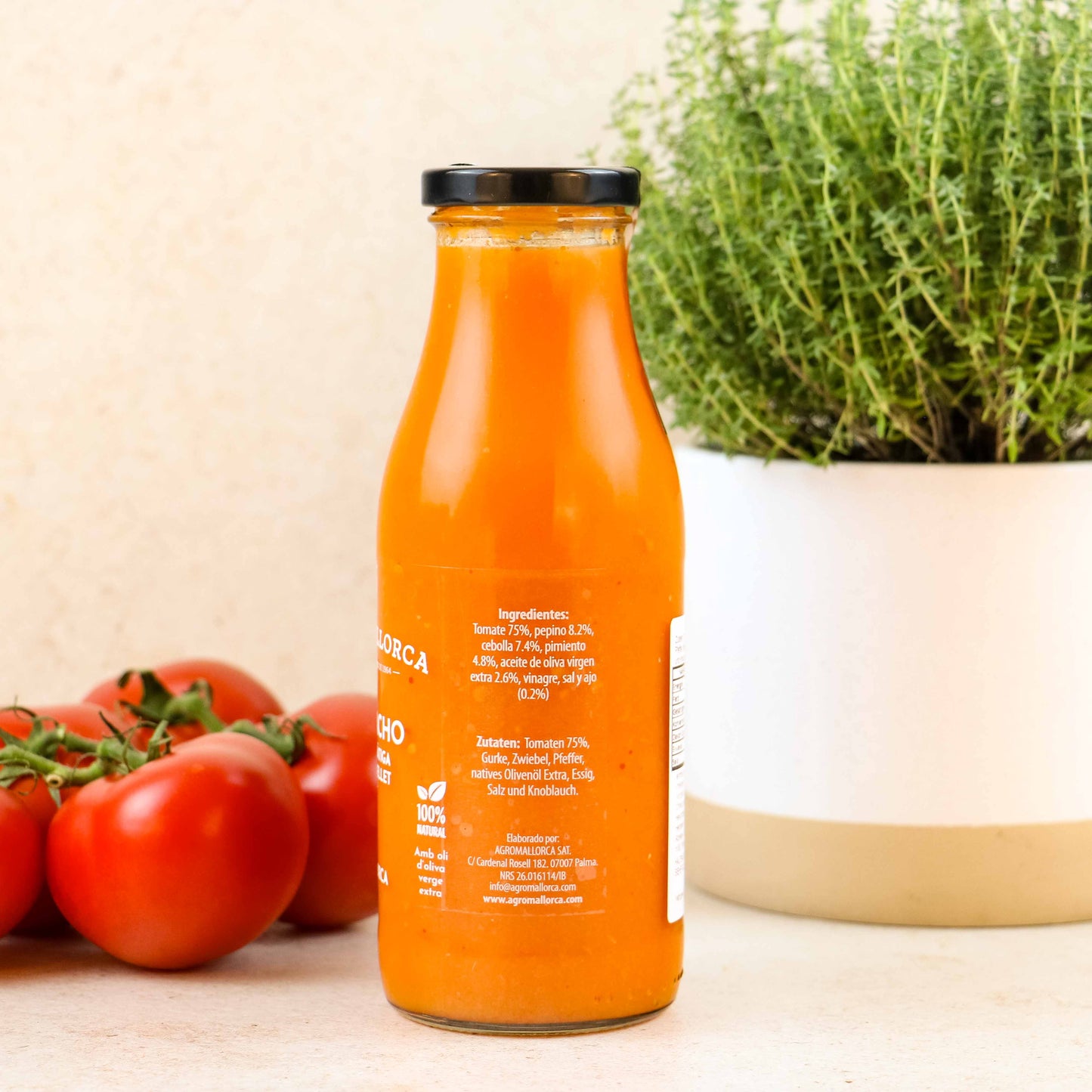 VIVA LA VIDA Gazpacho Fin Picant - Capacitate 1L Dimensiuni 6x6x18 cm