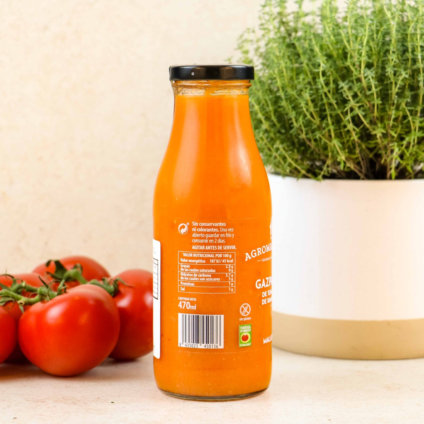 VIVA LA VIDA Gazpacho Fin Picant - Capacitate 1L Dimensiuni 6x6x18 cm