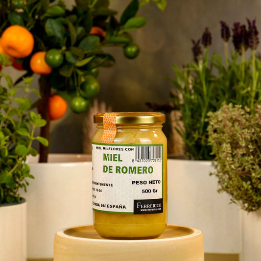 VIVA LA VIDA Miere aromatică cu rozmarin spaniol - Conținut 250 g, Diametru 7 cm, Recipient din sticlă