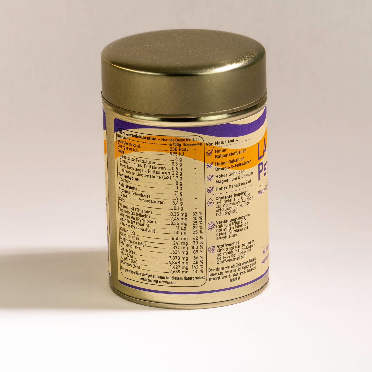 LA VIDA PsylliFit Semințe de Psyllium de înaltă calitate cu nalbă sălbatică - Conținut 300 g, Fibre 71 g/100 g, Magneziu, Calciu și Zinc