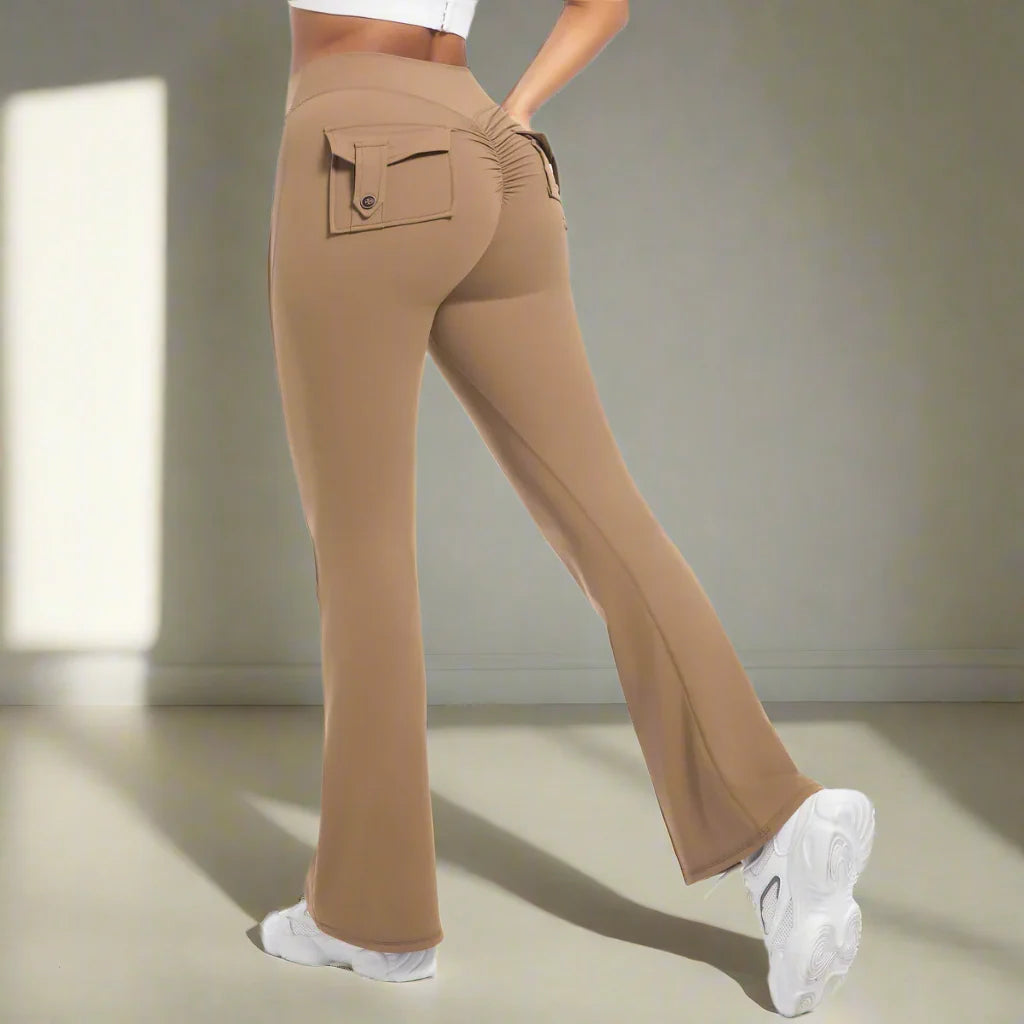 Women Flare pocket leggings high waist Breathable street style