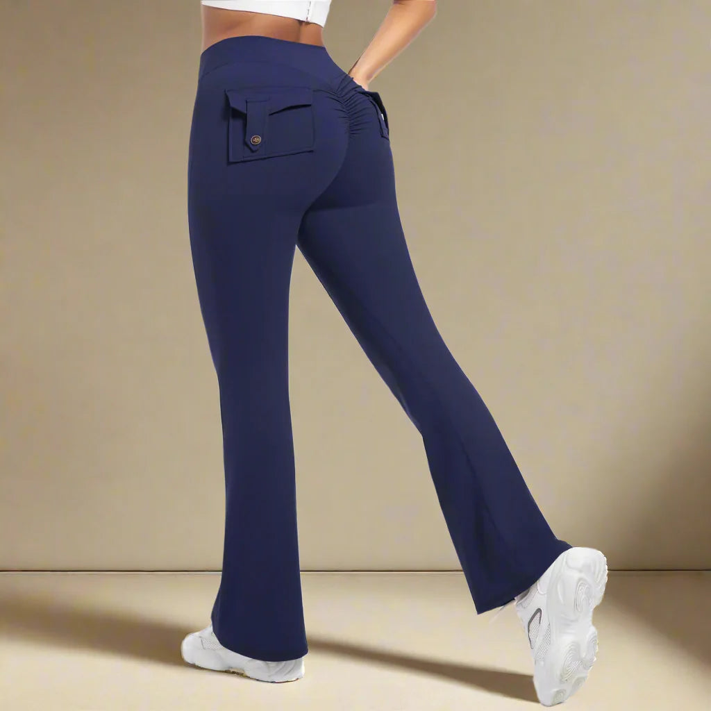 Women Flare pocket leggings high waist Breathable street style