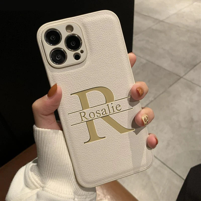 Your name letter case on iPhone case luxury leather cover