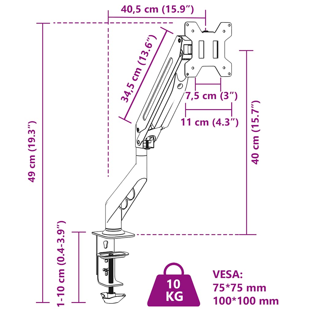 FlexiMount Monitorhalter Pro - Traglast 8 Kg Gasfeder Ausladung 60 cm