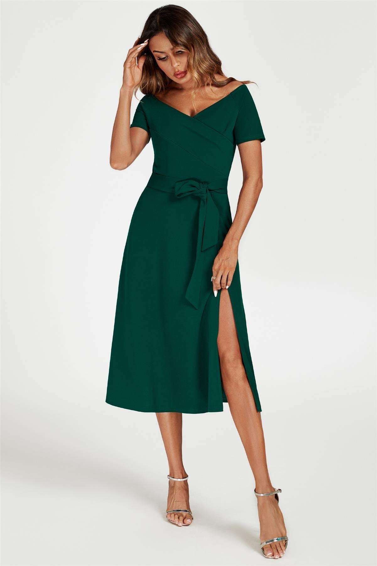 Rochie midi Bardot verde