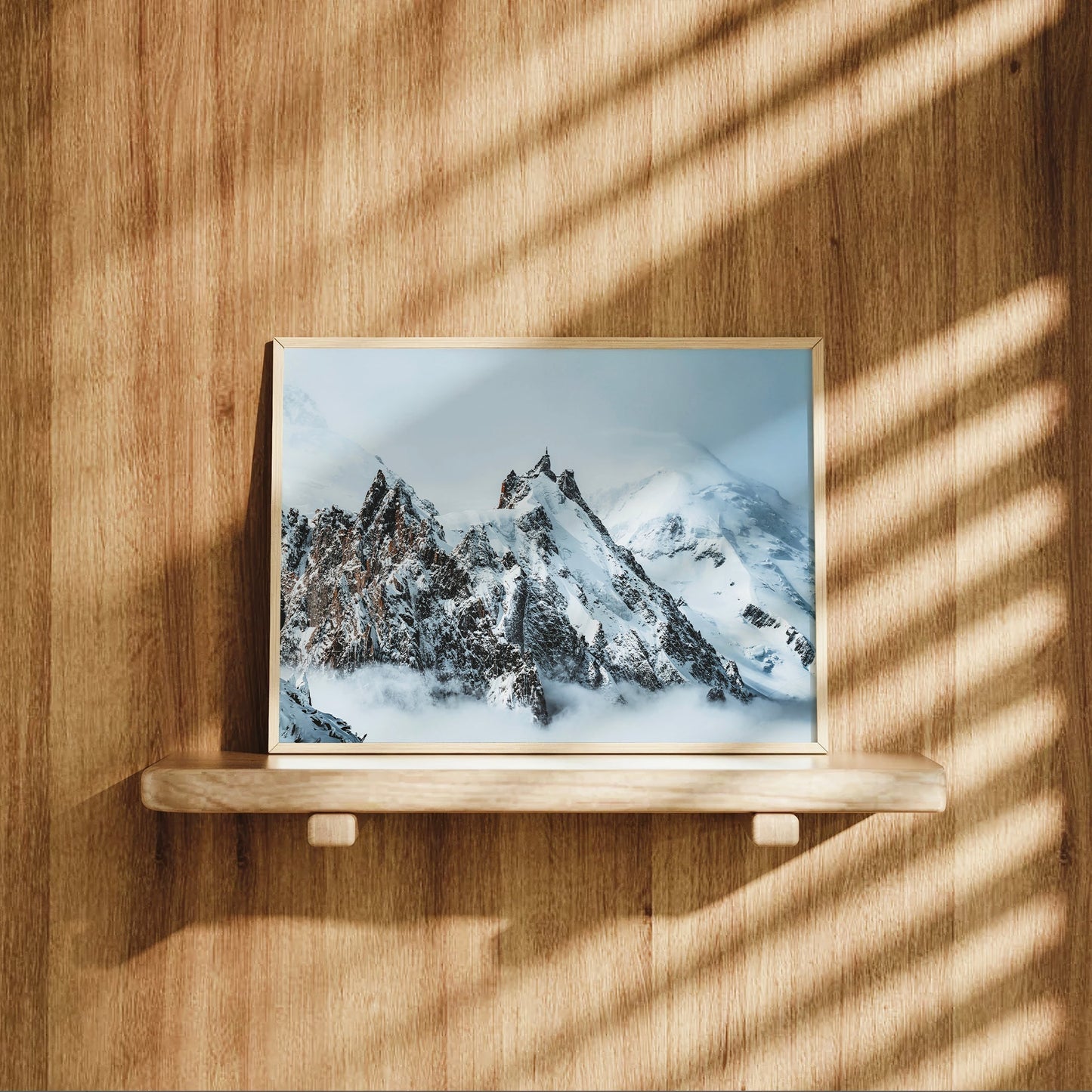 Aiguille Du Midi Druck Winter Blau-Töne - Größe 50x70 Zentimeter, 200 g/m²