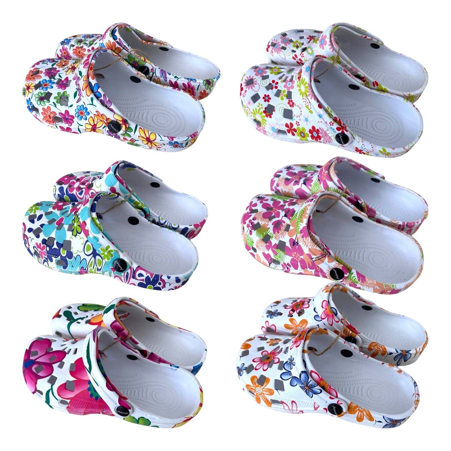 Damen Clogs Blumen » günstige Damenschuhe » Badeschlappen mit Blumenmuster » Sommer Garten Schuhe & Garten Schuhe » Badelatschen mit Riemen und Cut-Outs
