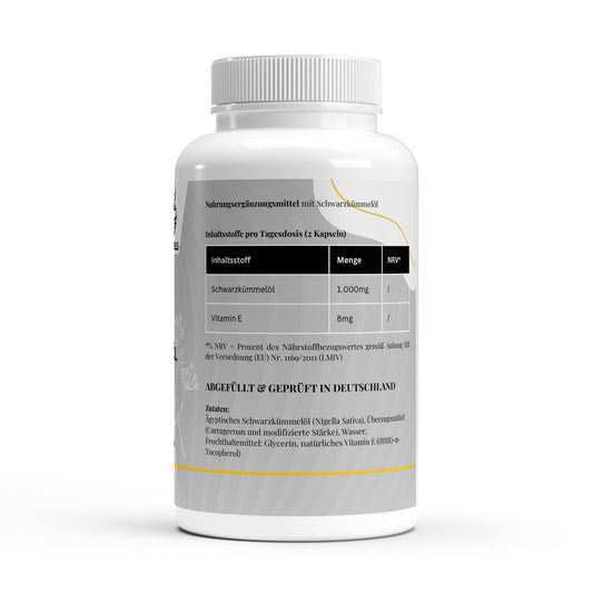 Ägyptisches Schwarzkümmelöl – hochdosiert (500 mg/Kapsel) - 240 vegane Softgels