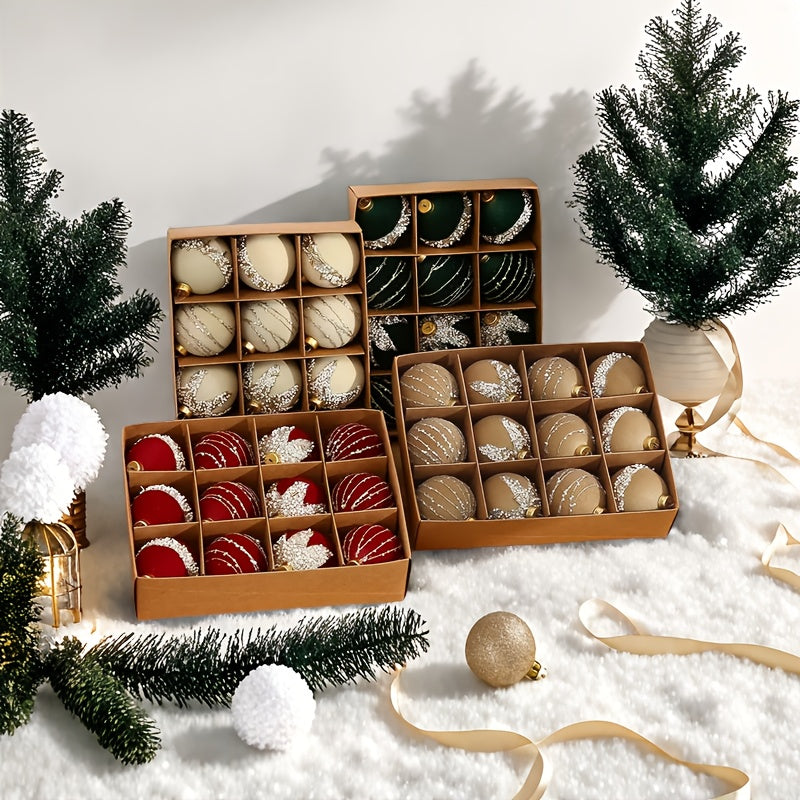 DecorLine Kugeln Flockiert - 12 Stück Groß Kunststoff