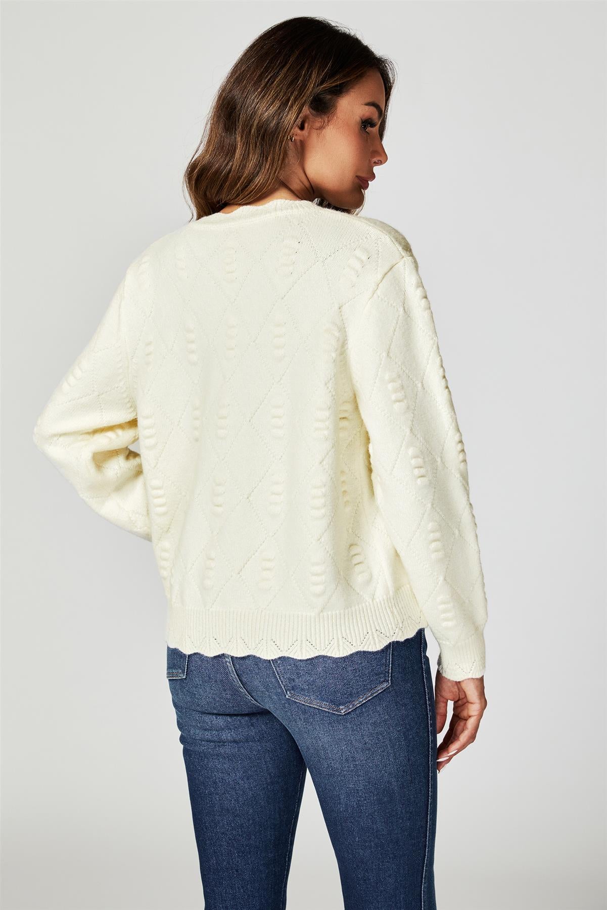 Heart Embroidered Knitted Cardigan In Cream