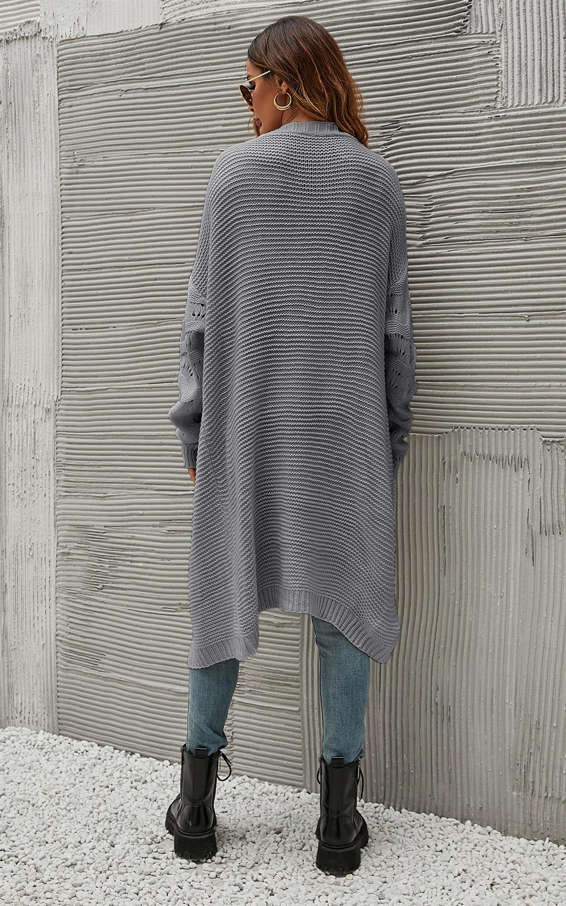 Cardigan gri cu mâneci croșetate