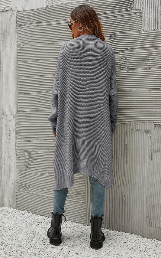 Cardigan gri cu mâneci croșetate