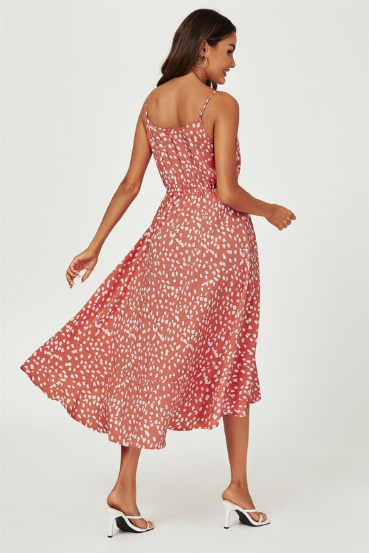 Rochie cu bretele și nasturi în culoarea roșu prăfuit