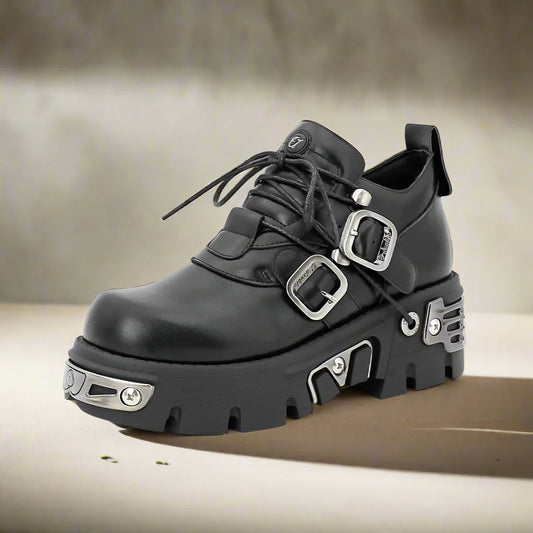 Dark punk style boots leather metal niche street style