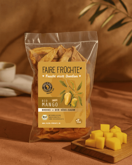 Fâșii de mango Brooks dulci-acrișoare - Greutate netă 100g Format fâșii organice Gustare exotică