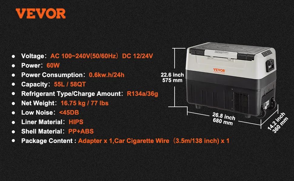VEVOR Tragbarer Autokühlschrank - Kapazität 35L/45L/55L Größe Akku