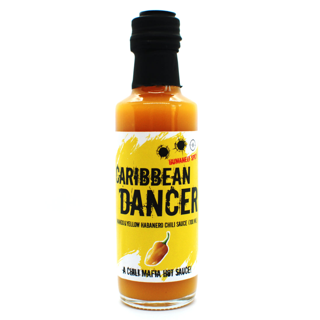 Pikantista Chili Mafia Caribbean Dancer - Aromă Tropical Mango Habanero, Capacitate 100 ml, Nivel de căldură 6/10, Dimensiune 12 cm