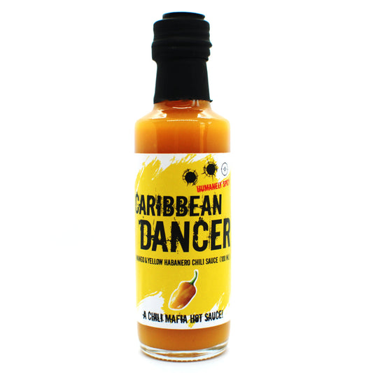 Pikantista Chili Mafia Caribbean Dancer - Aromă Tropical Mango Habanero, Capacitate 100 ml, Nivel de căldură 6/10, Dimensiune 12 cm