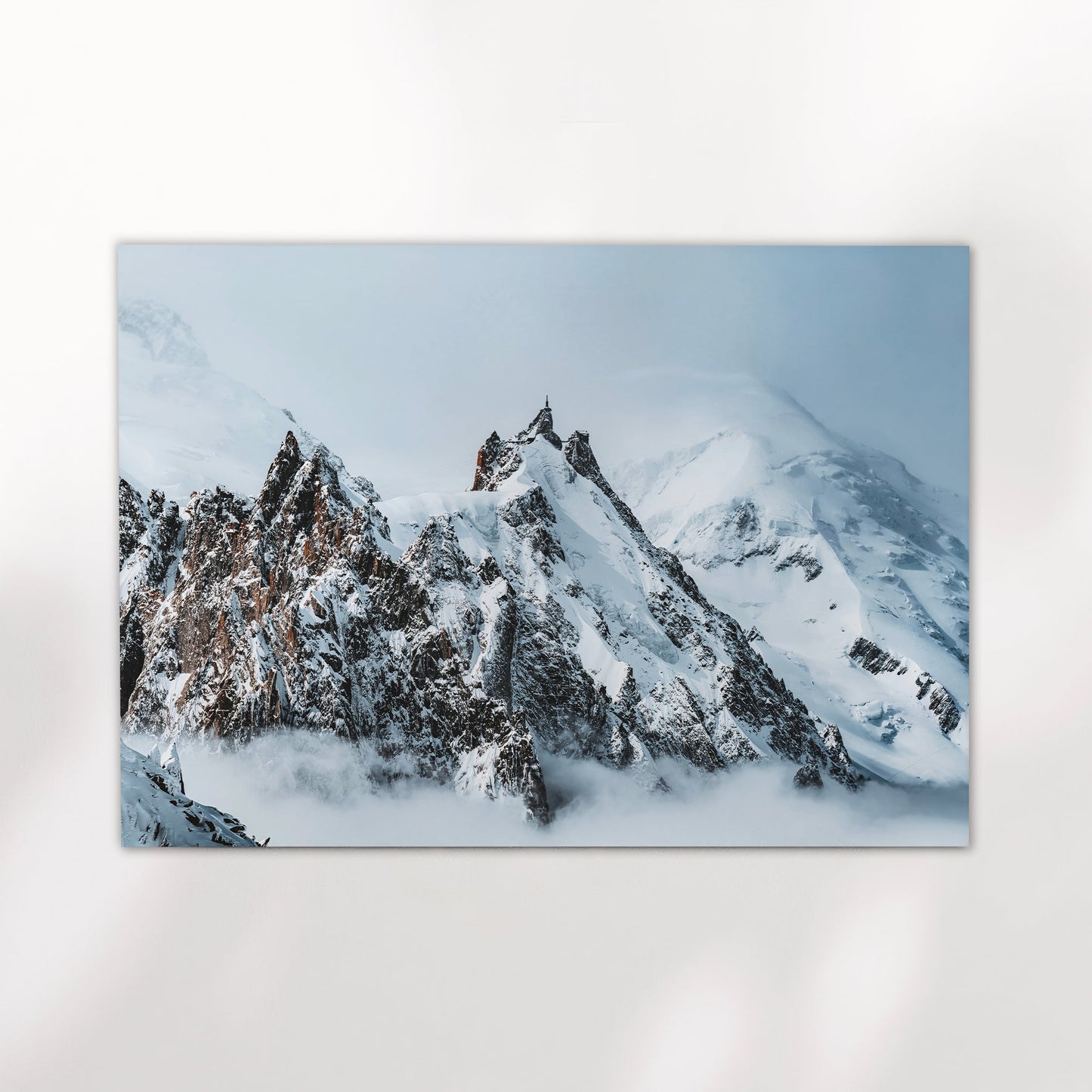 Aiguille Du Midi Druck Winter Blau-Töne - Größe 50x70 Zentimeter, 200 g/m²